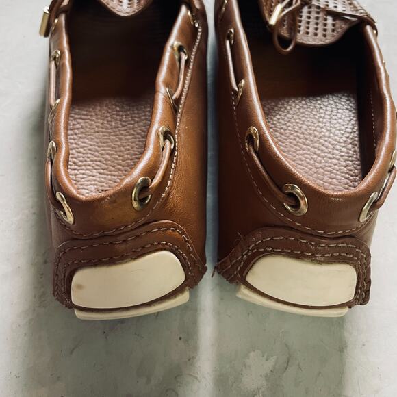 Tory Burch Tan Leather Quiet Luxury Preppy Driving Loafers Moccasins Flats 6.5 - Picture 4 of 11